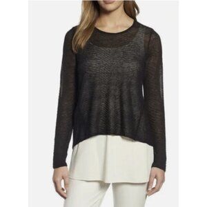 Eileen Fisher Hemp Sheer High Low Knit Sweater Top Size M Black NWT (Flaw)